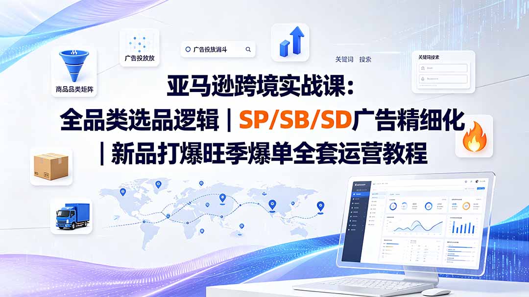 亚马逊跨境实战课-更新：全品类选品逻辑｜SP/SB/SD广告精细化｜新品打爆旺季爆单全套运营教程