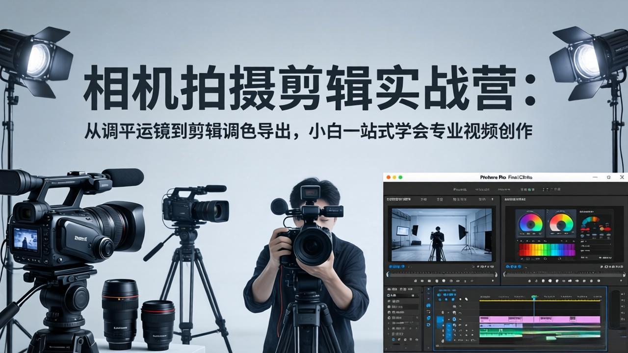 相机拍摄剪辑实战营：从调平运镜到剪辑调色导出，小白一站式学会专业视频创作