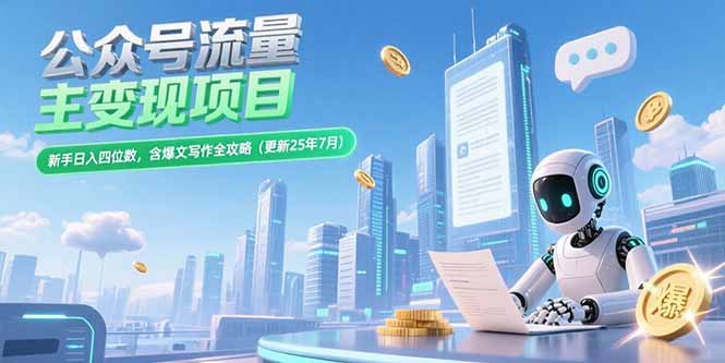 公众号流量主变现项目，新手日入四位数，含爆文写作全攻略(更新25年7月