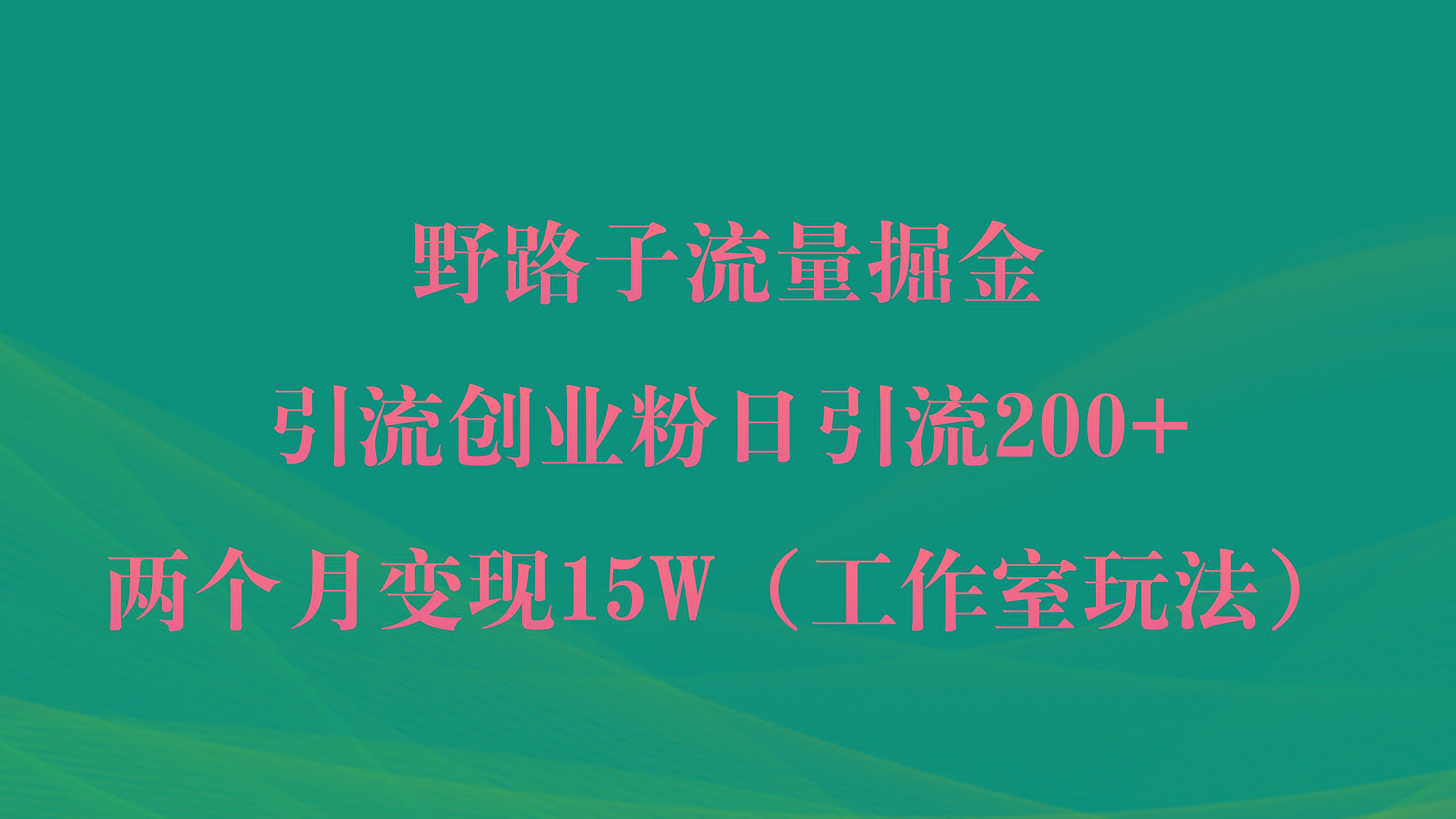 (9513期)野路子流量掘金，引流创业粉日引流200+，两个月变现15W(工作室玩法))