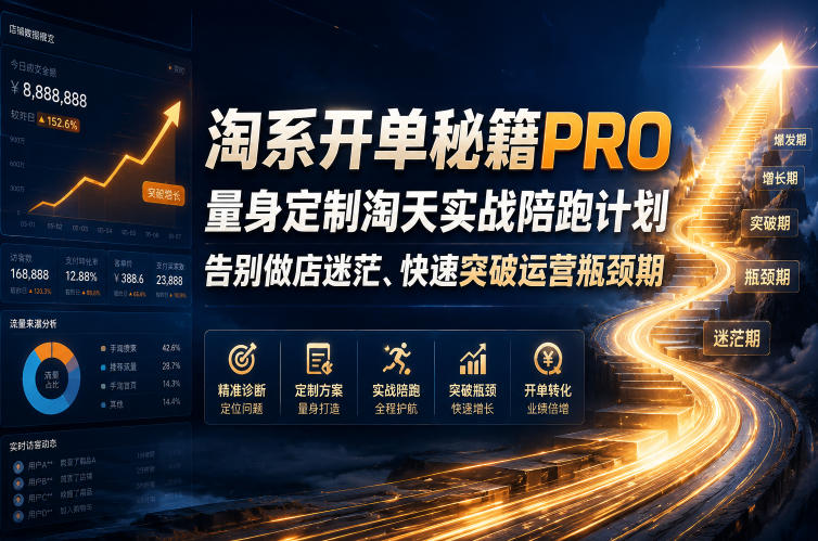 淘系开单秘籍PRO，量身定制淘天实战陪跑计划，告别做店迷茫、快速突破运营瓶颈期(更新20260728)