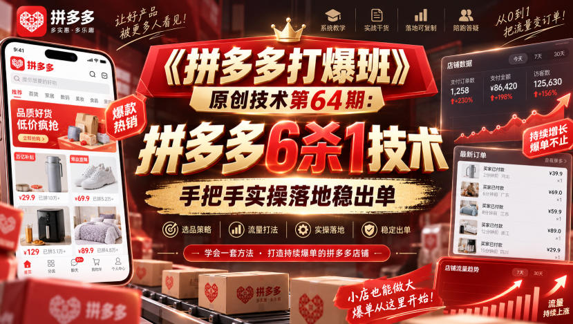 《拼多多打爆班》原创技术第64期：拼多多6杀1技术，手把手实操落地稳出单