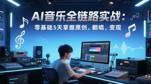 AI音乐全链路实战变现课：零基础3天掌握原创、翻唱、变现