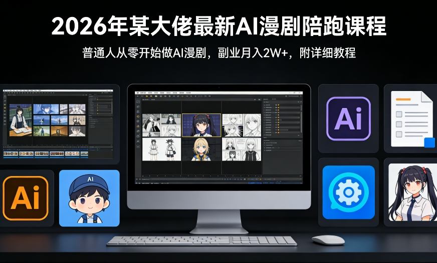 26年某大佬最新Ai漫剧陪跑课程，普通人从零开始做AI漫剧，副业月入2W+