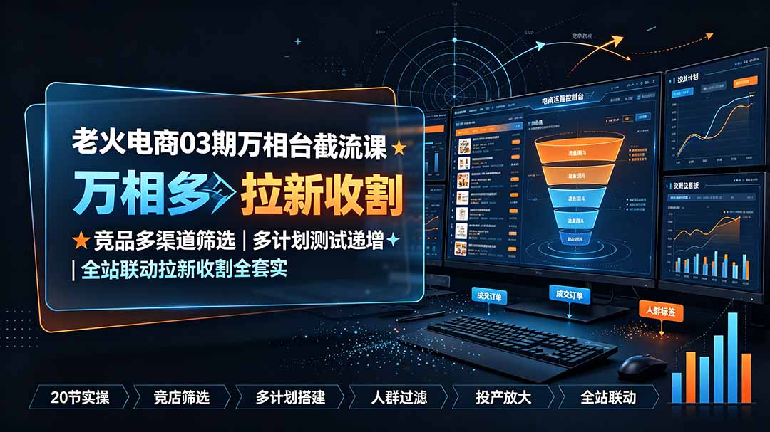老火电商03期万相台截流课：竞品多渠道筛选｜多计划测试递增｜全站联动拉新收割全套实操教学