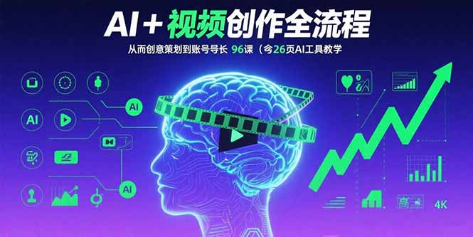 AI+短视频创作全流程：从创意策划到账号增长，96节课(含26项AI工具教学