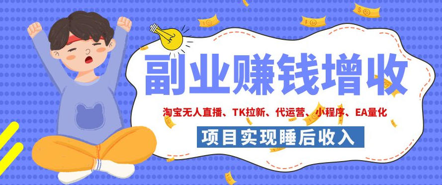2026年多个真实落地副业项目，手把手带你搭建被动收入管道(淘宝无人直播、海外TK拉新、CSGO饰品交易、去水印小程序等)【揭秘】