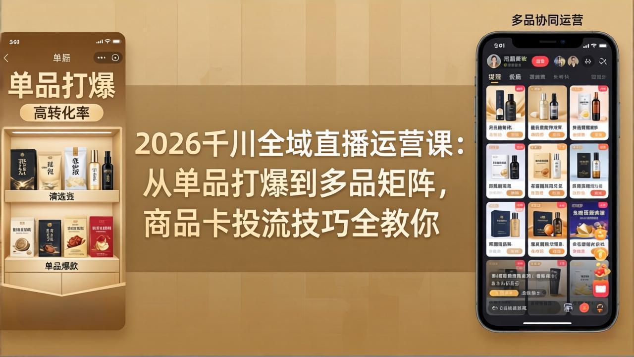 2026千川全域直播运营课：从单品打爆到多品矩阵，商品卡投流技巧全教你
