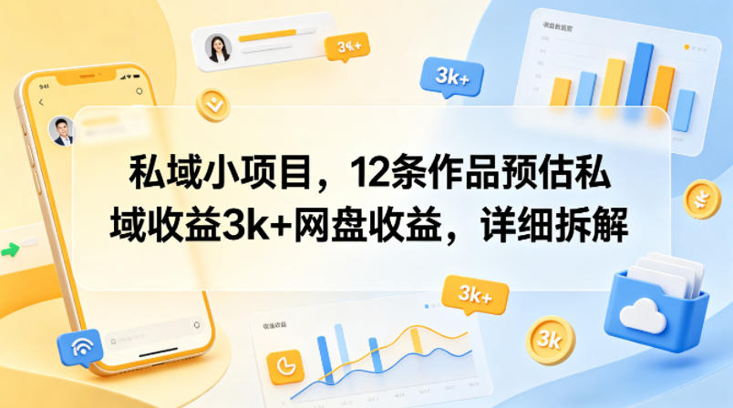 私域小项目，12条作品预估私域收益3k+网盘收益，详细拆解