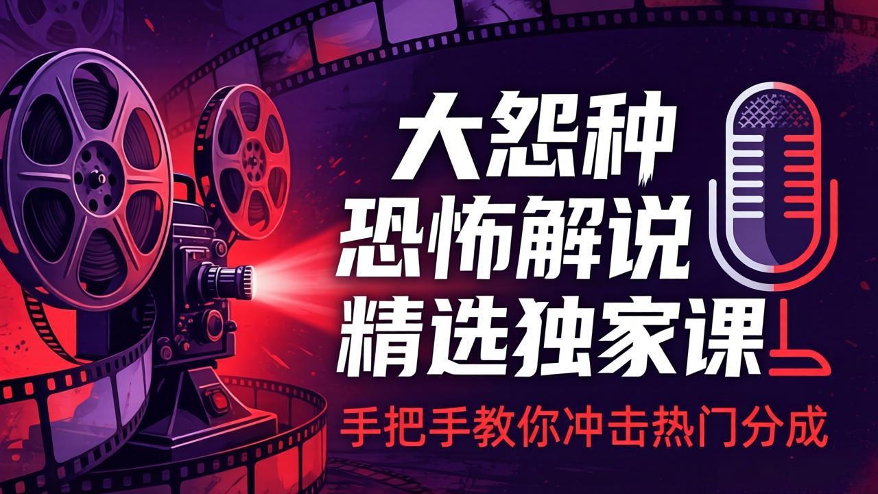 大怨种恐怖解说精选独家课：电影下载+文案配音+片头封面，手把手教你冲击热门分成