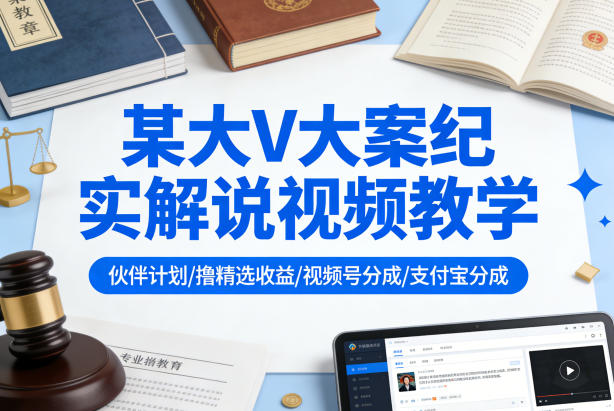 某大V大案纪实解说视频教学，可做伙伴计划、撸精选收益，视频号和支付宝分成计划均可