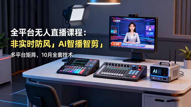 全平台无人直播课程：非实时防风＋AI智播智剪＋多平台矩阵，10月全套技术